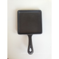 D14cm  Square Mini Cast Iron frying pan with wooden tray